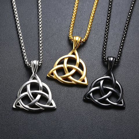 Collar con colgante de la suerte Triquetra Trinity Unisex, joyería irlandés de acero inoxidable ► Foto 1/6