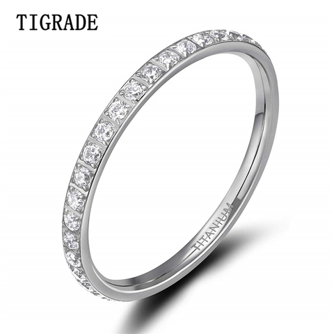 TIGRADE 2mm de las mujeres anillo de Zirconia cúbica aniversario de boda compromiso banda tamaño 4 a 13 bagues pour femme ► Foto 1/6