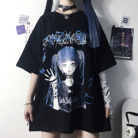 Camiseta gótica mujer, remera holgada de para mujer, ropa urbana Punk oscuro Grunge, para mujer, ropa Harajuku y2k - Historial de precios y revisión | Vendedor de AliExpress -