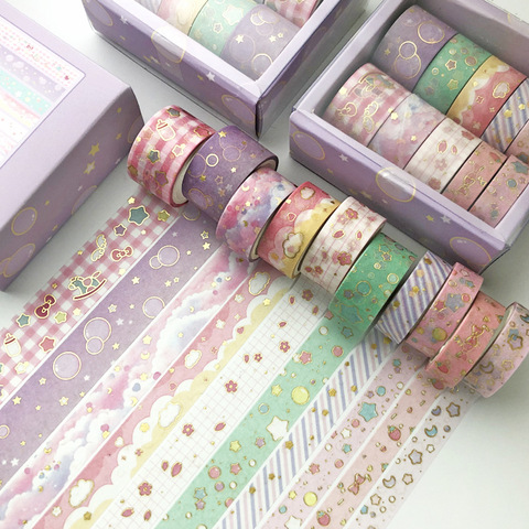 10 unids/set Kawaii Rosa mundo decorativas doradas adhesivo cinta adhesiva  Washi Tape Scrapbooking Diy etiqueta papelería ja…