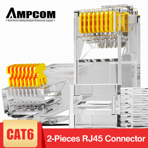 AMPCOM-conector de clavija Modular CAT6 RJ45, Conector de clavija UTP, chapado en oro, dos piezas, extremo de engarce 8P8C para Cable Ethernet, Cable Ethernet a granel ► Foto 1/6