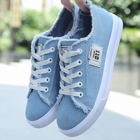 Zapatos de lona de las mujeres de verano zapatillas de deporte para las niñas de encaje Denim zapatos casuales zapatos de gran tamaño 9-10 Tenis Femenino ► Foto 1/6