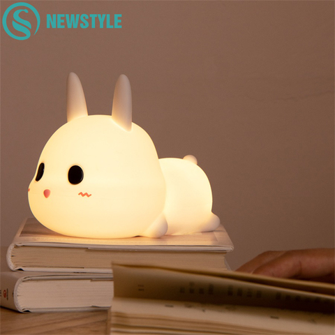 Luz LED nocturna con forma de conejo lámpara regulable de silicona para viñetas de animales, recargable vía USB, para niños, regalo de bebé, cabecera de dormitorio ► Foto 1/6