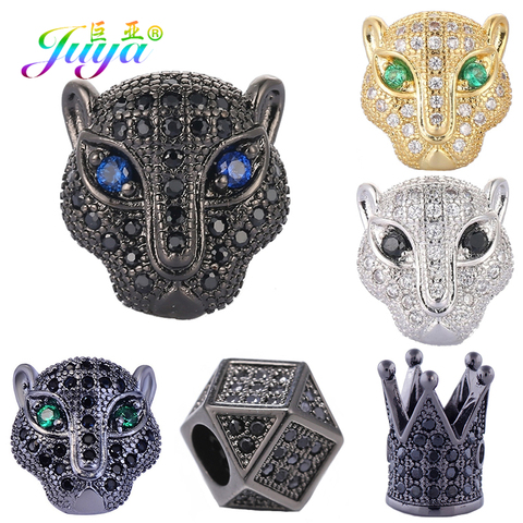 Juya DIY León Pantera Tigre leopardo cabeza cuentas AAA circón cobre cuentas dijes de animal para piedras naturales joyas de abalorios hacer ► Foto 1/6