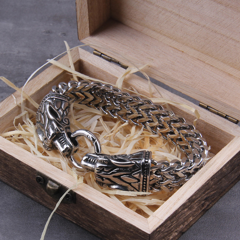 Pulsera de malla de acero inoxidable para hombre, brazalete con abalorio de dragón Vikingo, Rock, no se destiñe, oro, Lobo, Punk, joyería de motorista ► Foto 1/6