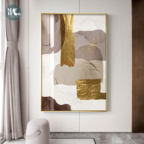 Estampado de pinturas en lienzo de mármol abstracto, póster de papel de aluminio dorado marrón, imágenes artísticas de pared Morden en lienzo, decoración para el hogar, la Oficina y la sala de estar ► Foto 1/6