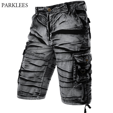 Pantalones cortos de algodón para Hombre, Bermudas cómodas, corte holgado, pantalón con bolsillos, color gris ► Foto 1/6