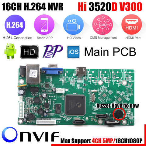 XMEye-placa NVR CCTV P2P, 16 canales, 1080P, HI3520D, 4 canales, 5MP, 16 canales, 1080P, módulo de grabadora de vídeo, 2 puertos SATA, ONVIF, detección de movimiento ► Foto 1/6