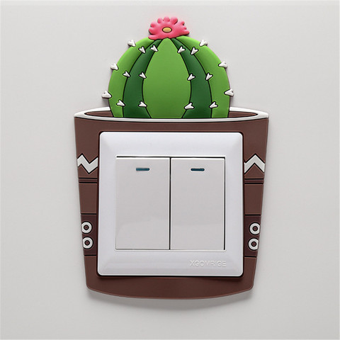 Cactus de dibujos animados interruptor luminoso cubierta resplandor en el oscuro hembra etiqueta de la pared interruptor decoración con luz etiqueta engomada ► Foto 1/6