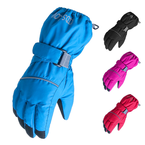 Guantes de esquí impermeables para niños, alta calidad, negros, cálidos, de dedo completo, azul, para nieve, Snowboard, Invierno ► Foto 1/6