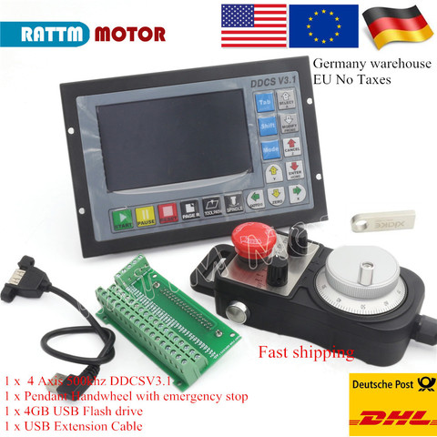 UE/envío a EE UU CNC de 4 ejes controlador de esos comités V3.1 offline 500KHz PLC y colgante volante manual con parada de emergencia para CNC maquina enrutadora ► Foto 1/1