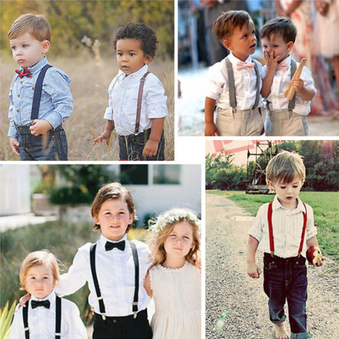 Tirantes con pajarita para niños, conjunto de pajarita para niños, Tirantes ajustables para niñas, lazos de boda para bebés, accesorios ► Foto 1/6