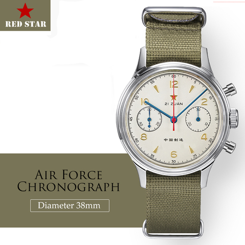 RED STAR-relojes mecánicos con cronógrafo para hombre, 38mm, cuerda a mano, ST19, movimiento de la Fuerza Aérea, reloj cronógrafo 1963 ► Foto 1/6