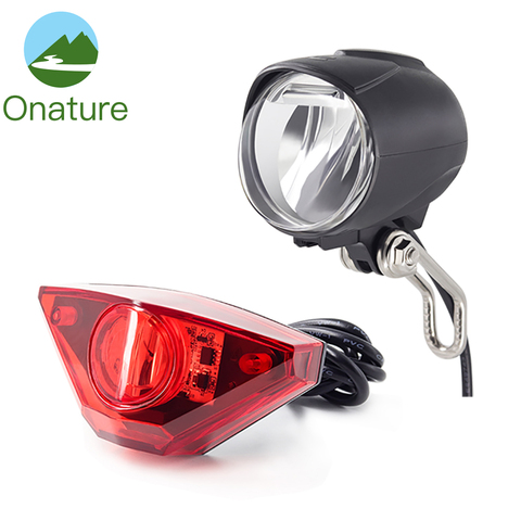 Onature-juego de luces Ebike para bicicleta eléctrica, incluye faro para bicicleta eléctrica, lámpara trasera DC 6V 12V 24V 36V 48V 60V ► Foto 1/6