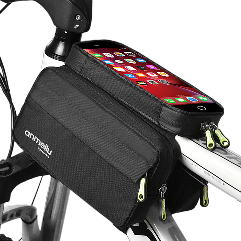 Bolsa de teléfono de bicicleta a prueba de lluvia, cuadro frontal de bicicleta, paquete de tubo superior, bolsa de ciclismo con funda para teléfono móvil de pantalla táctil de 6,5 pulgadas ► Foto 1/6