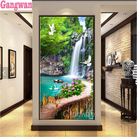 Pintura de diamante 5d Diy, paisaje natural de cascada, cuentas cuadradas completas, cuadro pintado con diamante de imitación, mosaico grande ► Foto 1/6