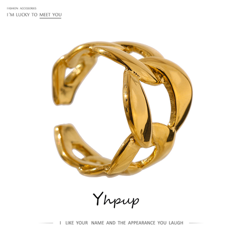 Yhpup-anillo minimalista de apertura de cadena para mujer, joyería de acero inoxidable de 18 K, anillo de Metal a la moda, regalo de fiesta 2022 ► Foto 1/6
