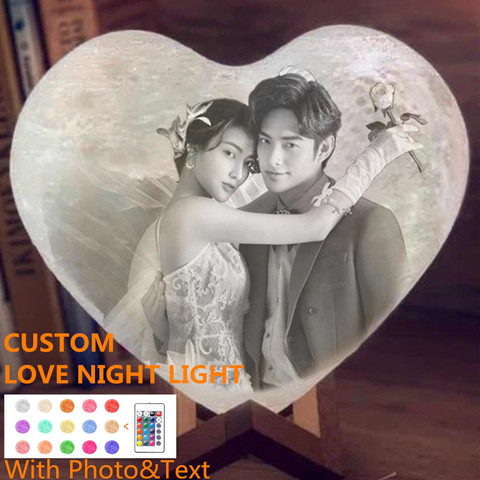 Luz de noche de amor personalizada, lámpara de Noche De Luna 3D DIY para regalo de San Valentín, texto y foto, USB, recargable, forma de corazón, envío directo ► Foto 1/6