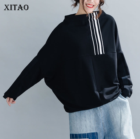 XITAO-Sudadera con estampado a rayas para mujer, Top holgado de talla grande con manga de murciélago, ropa salvaje de talla grande para mujer ZLL3289 ► Foto 1/6