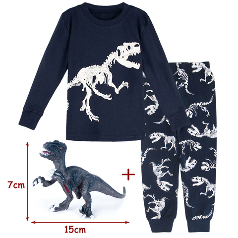 Pijamas de algodón para niños y niñas, ropa de dormir de dinosaurios con dibujos animados para invierno, ropa de casa cálida para niños de 2 a 10 años, Top + Pantalones ► Foto 1/6