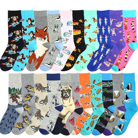 Calcetines divertidos de familia de animales para hombre, calcetín Divertido, creativo, cerveza, perro caliente, queso, Harajuku, Hip Hop, Skarpetki ► Foto 1/6