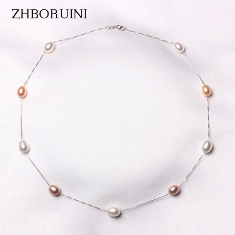 ZHBORUINI-collar de perlas finas para mujer, joyería de perlas de Plata de Ley 925, gargantilla de perlas de agua dulce naturales, colgantes, joyería para mujer ► Foto 1/6