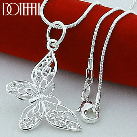 DOTEFFIL-collares de mariposa de Plata de Ley 925, colgantes para mujer, mariposa elegante, cadena de serpiente de 18 pulgadas, collar, joyería ► Foto 1/6