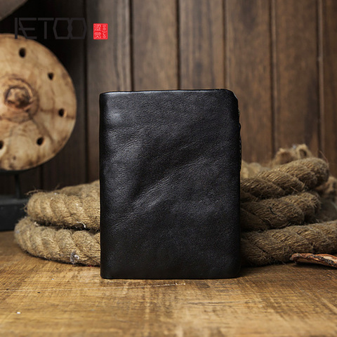 AETOO-cartera corta de piel para hombre, billetera informal con cremallera, billetera sencilla de cuero suave personalizada ► Foto 1/6