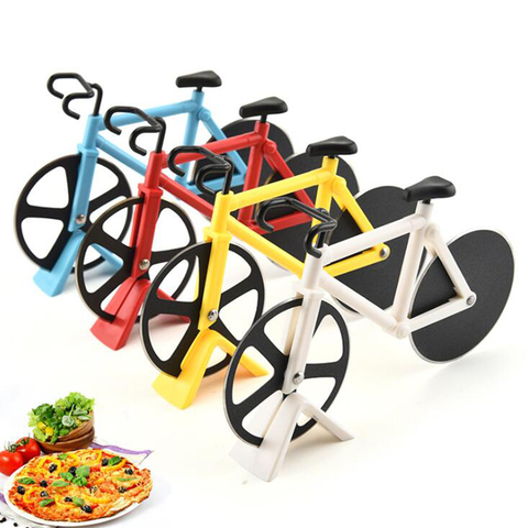 Bicicleta Pizza de Pizza cortador de plástico de acero inoxidable bicicleta rodillo para Pizza helicóptero cortadora cocina Gadget de Pizza cortador cuchillos ► Foto 1/6