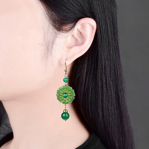 Pendientes Vintage de estilo étnico para mujer, aretes con cuentas de ónix verde, joyería de estilo clásico ► Foto 1/6