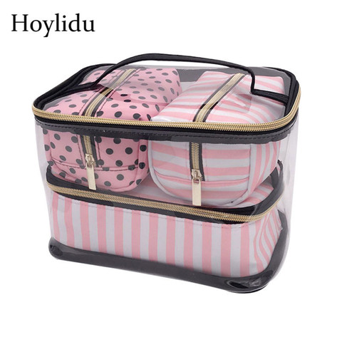 Impermeable de PVC transparente de maquillaje bolsa de mujeres viaje organizador bolsa Set de bolsos de maquillaje Kits de Necessaire hacer neceser bolsa de lavado ► Foto 1/6