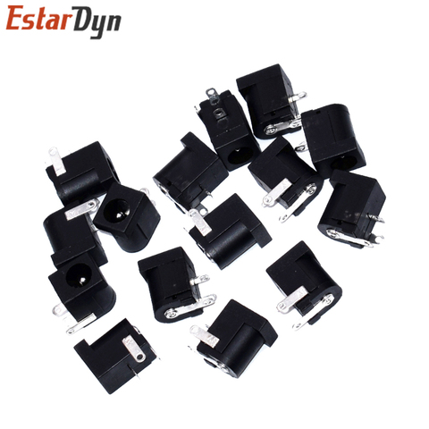 10 Uds 10 Uds 5,5x2,1mm DC-005 negro DC Power Jack hembra DC suministro de conectores de barril de ángulo recto Terminal de montaje en PCB ► Foto 1/3