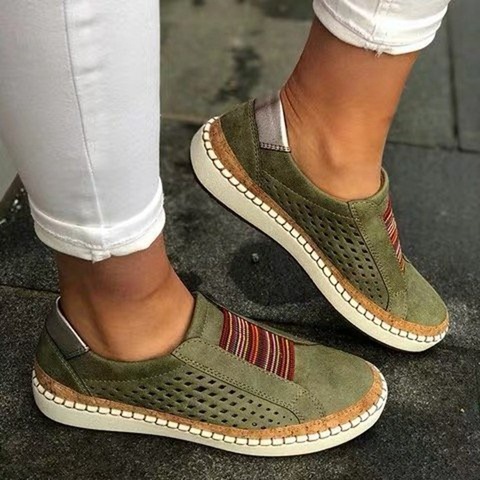 Mocasines planos transpirables con agujeros para mujer, zapatos planos de punta redonda informales, zapatillas cómodas de talla grande ► Foto 1/5