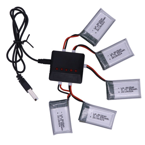 Batería Lipo de 3,7 V y cargador usb de 650mAh para SYMA X5C X5C-1 X5 X5SC X5SW M68 K60 HQ-905 CX30, batería de cuadricóptero de control remoto 3,7 V 802540 ► Foto 1/6