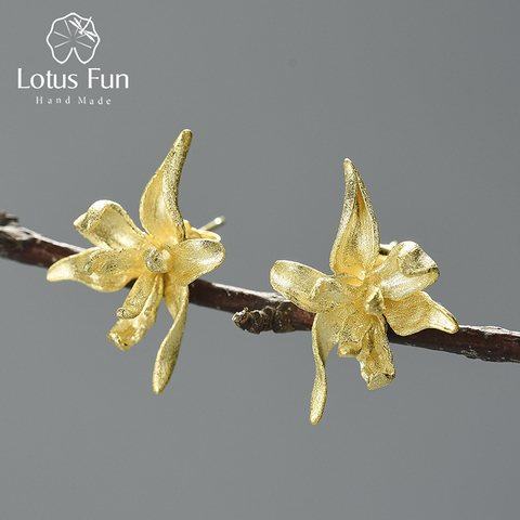 Lotus Fun-pendientes de plata de primera ley con forma de flor para mujer, aretes pequeños, plata esterlina 925 Plata de Ley auténtica, oro de 18 quilates, 18K, diseño fino, hecho a mano ► Foto 1/6