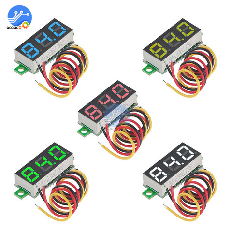 Voltímetro portátil de 3 cables, 0,28 pulgadas, 0,28 pulgadas, azul, rojo, verde, amarillo, CC 0-100V, Panel Digital LED, medidor de voltaje, pantalla LED ► Foto 1/6