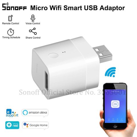 SONOFF Micro 5V USB inalámbrico inteligente adaptador Wifi Mini USB adaptador de alimentación de cambio de trabajo aplicación ewelink Alexa de Google para casa inteligente ► Foto 1/6
