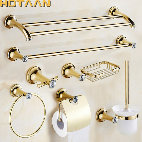 Juego de accesorios de baño de acero inoxidable chapado en oro, toallero, soporte de papel higiénico, barra de toalla, gancho Set de accesorios de baño ► Foto 1/6