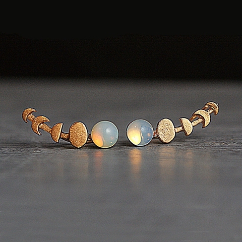 Pendientes con forma de luna y piedras de Color dorado para mujer, aretes, Estilo Vintage, fases de la Luna, fiesta, graduación ► Foto 1/2