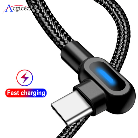 Adaptador USB, usb tipo C 90 Grado de carga rápida usb cable tipo-c cable de datos cargador USB-c para xiaomi redmi Nota 8 pro samsung s10 s9 plus ► Foto 1/6