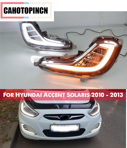 Amarillo la función de señalización 12V coche DRL luz LED de conducción diurna lámpara de niebla para Hyundai acento Solaris 2010 - 2013 ► Foto 1/4