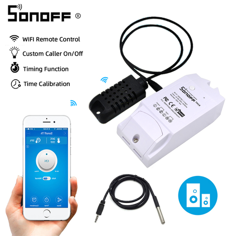 Sonoff-Módulo de relé TH16, enchufe inteligente con Wifi en casa, Sensor de humedad y temperatura, compatible con Alexa y Google Home ► Foto 1/6