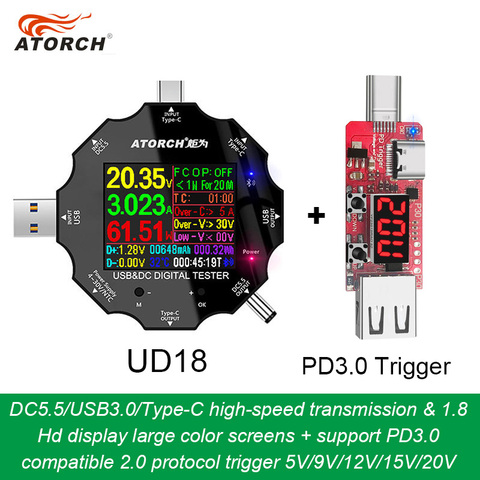 DC5.5 USB 3,0 tipo-C 18 en 1 USB tester dc voltímetro digital cargador tipo batería externa medidor de voltaje + PD3.0/Protocolo de 2,0 gatillo ► Foto 1/6