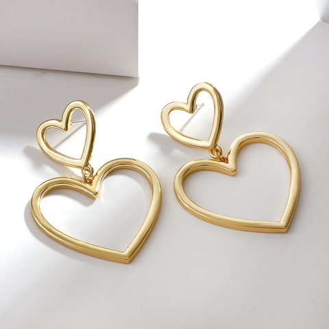 AENSOA-pendientes Vintage de Metal y oro para mujer, aretes de gota de aleación de corazón de melocotón hueco grande Simple, joyería para fiesta 2022 ► Foto 1/6