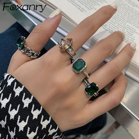 Foxanry-anillos de circón de Plata de Ley 925 para mujer, joyería fina para parejas, diseño creativo de moda INS, accesorios para fiesta, regalos ► Foto 1/6