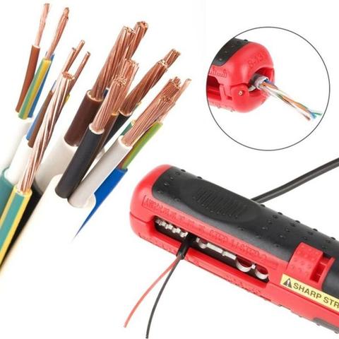 Multifuncional Cable Coaxial de Cable cúter tipo pluma Stripper mano alicates herramienta para pelado de cables Crimper herramienta 10-10AWG ► Foto 1/6