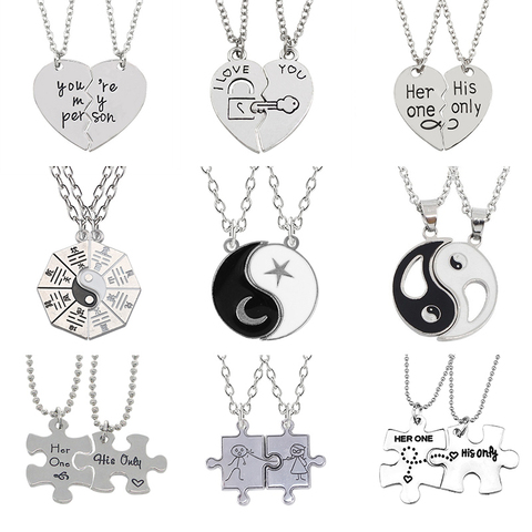 2 piezas corazón rompecabezas collar conjunto plata Yin Yang Tai Chi colgante collar para amantes para siempre chica/novio regalo de San Valentín ► Foto 1/6