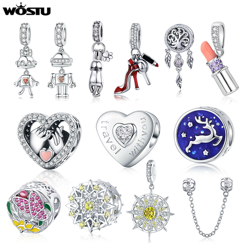 WOSTU-Cuentas de cobre de circonia cúbica, colgante de atrapasueños de gato y corazón, apto para Pulsera Original, accesorios de joyería ► Foto 1/6