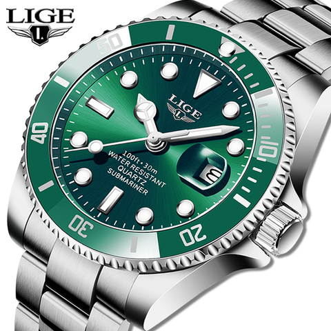 LIGE-Reloj de buceo para hombre, resistente al agua, con fecha de 30ATM, de cuarzo, Masculino ► Foto 1/6