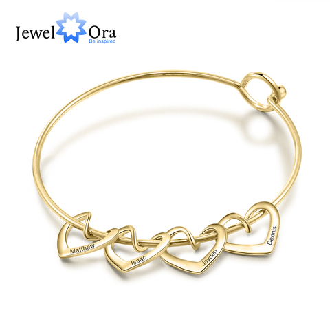 JewelOra personalizado grabado nombre PULSERAS CON ABALORIOS de corazón para las mujeres de acero inoxidable personalizado brazalete de la joyería de DIY, regalo para ella ► Foto 1/6